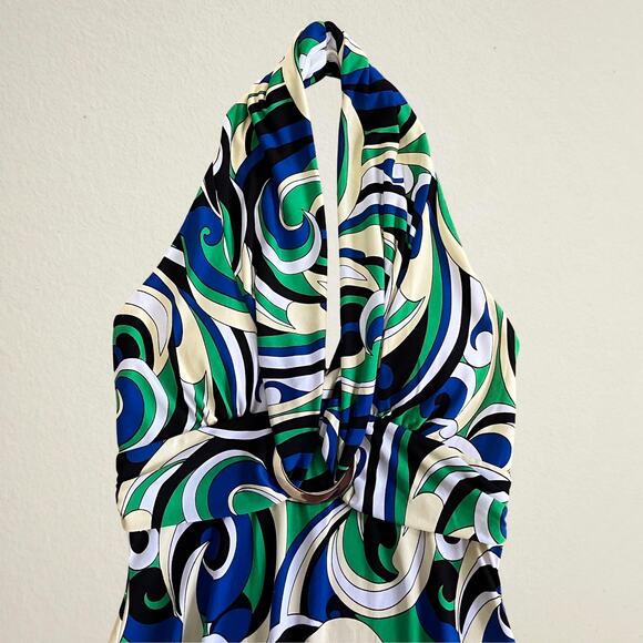 Y2K swirl print halter top dress with O ring, bohemian eclectic retro boho chic - Picture 3 of 6